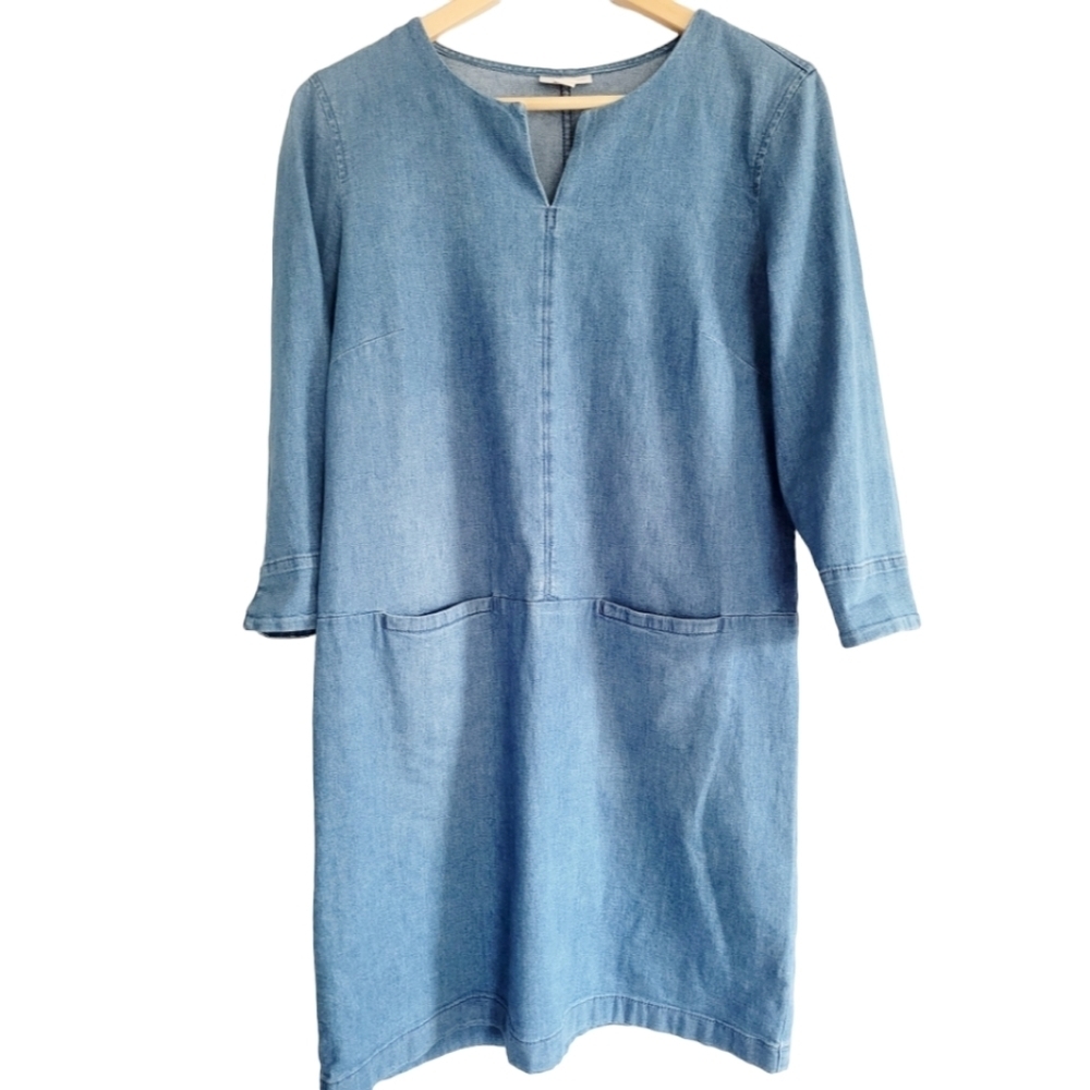J. Jill Blue Denim Tunic Dress with Notch Collar Lightweight Size 6